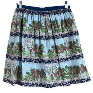 Cath Kidston English Cottage Print Full Skirt XS Blue Elastic Waist Pocket Lined